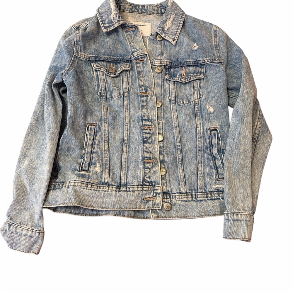 Old Navy Distressed Light Blue Denim Jacket Womens XSmall